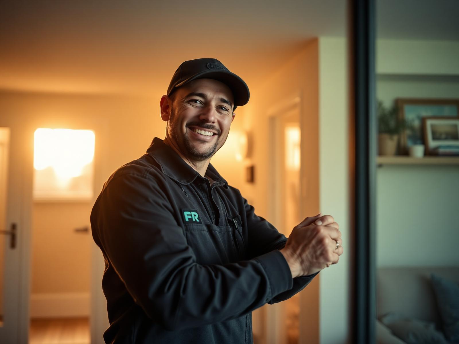 Local tradesperson at work in a well-lit home